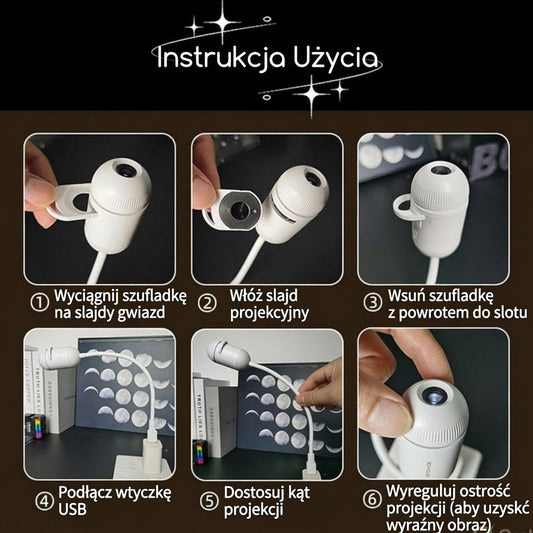 Romantyczna lampka nocna LED z efektem gwieździstego nieba